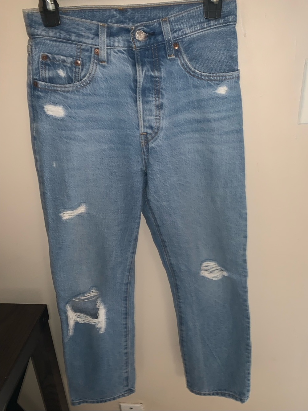 Levi's 501 Medium Wash Distressed Women's Straight Jeans